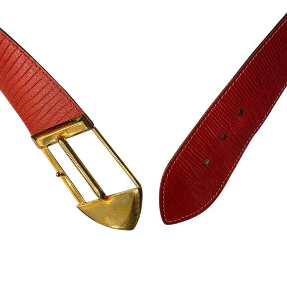 Vintage Callison Red Leather Belt Gold Tone Buckle Women's Large Retro USA Made - Picture 5 of 8